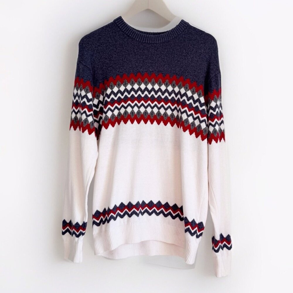 Hollister California Y2K Cream Fair Isle Nordic Heritage Sweater Mens Medium